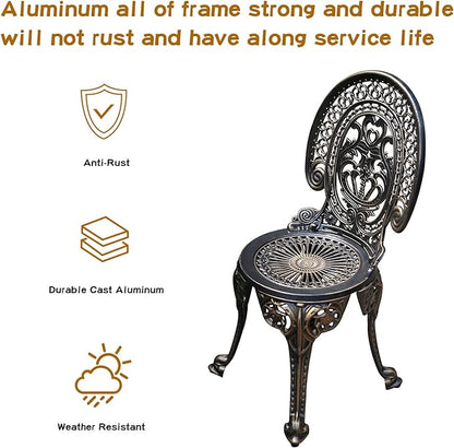 Patio Bistro Set.Rust-Resistant Cast Aluminum Bistro Table Set with Umbrella Hole for Backyard (Crown Copper) - LeafyLoom