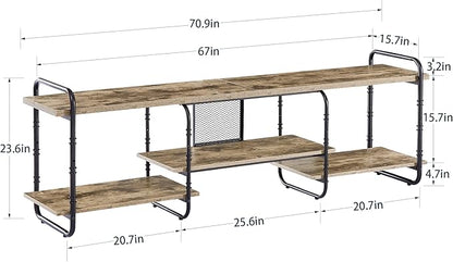 VECELO Industrial Television Entertainment Center Console Stand with Three Open Storage Shelves for Living Room/Bedroom, Classic Grey, 75 inch TV, Gray - LeafyLoom