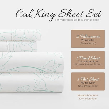 Linen Market 4 Piece Cal King Bedding Sheets Set (Aqua Vine) - Sleep Better Than Ever with These Ultra-Soft & Cooling Bed Sheets for Your California King Size Bed - Deep Pocket Fits 16" Mattress - LeafyLoom