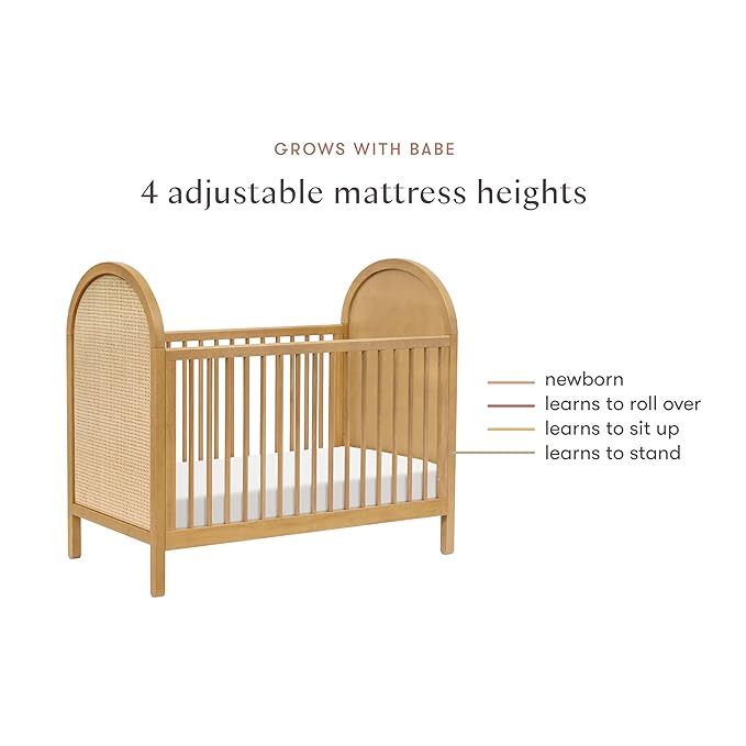 babyletto Bondi Cane 3-in-1 Convertible Crib with Toddler Bed Conversion Kit in Honey with Natural Cane, Greenguard Gold Certified - LeafyLoom