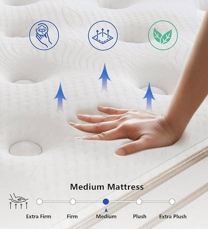 Queen Size Mattress,10 Inch Memory Foam Hybrid White Queen Mattresses in a Box,Individual Pocket Spring Breathable Comfortable for Sleep Supportive and Pressure Relief, CertiPUR-US. - LeafyLoom