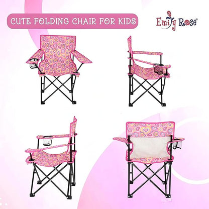 Emily Rose Kids Folding Chair | Beach Chair with Safety Lock- Camping Chair for Boyos Girls Toddler with Cup Holder & Carry Case- Tailgate, Travel, Lawn- for Indoor & Outdoor (Playful Hearts) - LeafyLoom