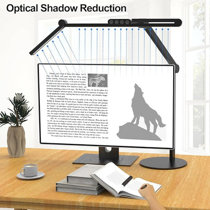 Micomlan Architect Desk Lamp with Atmosphere Lighting, Adjustable Led Desk Light for Home Office with Base, 24W Bright Auto Dimming Table Light with Rotatable Swing Arm for Workbench Computer - LeafyLoom