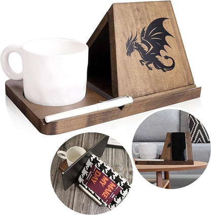 Small Bookshelf - Triangle Book Holder, Wood Mini Book Shelf for Reading Nook, Gifts for Book Lovers, Small Bookcase with Dragon Decor for Bedroom Nightstand, Office Desk, Library or Table - LeafyLoom