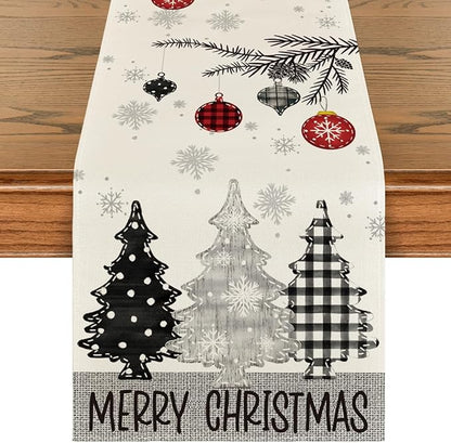 Artoid Mode Grey Pine Trees Snowflake Merry Christmas Table Runner, Winter Xmas Holiday Kitchen Dining Table Decoration for Home Party Decor 13x72 Inch ArtoidMode