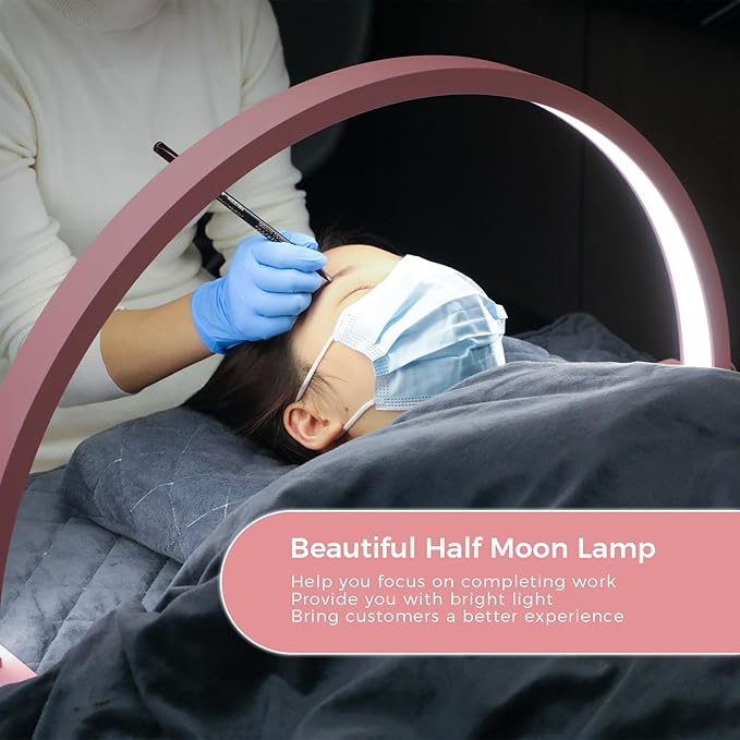 Charme Princesse 30in Half Moon Lamp 48W Half Moon Nail Desk Lamp 1600 Lumen LED Lash Light 3 Color Temperature Lash Lamp for Lashes Eyelash Extensions Tattoo Skin Care (Pink) M18S-14-US - LeafyLoom