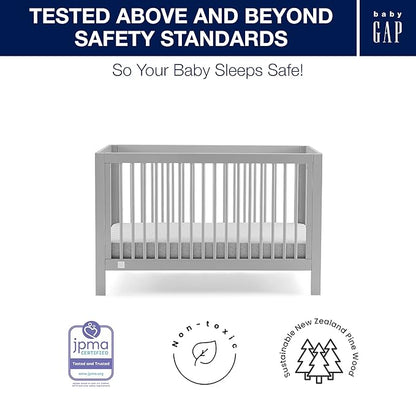 babyGap by Delta Children Charlie 6-in-1 Convertible Crib TrueSleep Crib and Toddler Mattress (Bundle), Grey - LeafyLoom