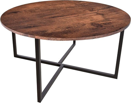 Round Coffee Table Kitchen Dining Table Modern Tea Table Office Conference Pedestal Desk Computer Study Desk Rustic Brown/Black - LeafyLoom