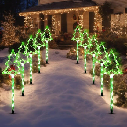 Solar Christmas Pathway Lights Outdoor Decorations, 8 Modes Xmas Tree Candy Lights Waterproof Led Garden Stake Lights for Walkway Yard Lawn Porch Holiday Decor 5-Pack (Green Xmas Tree Lights) BRIGHTDECK