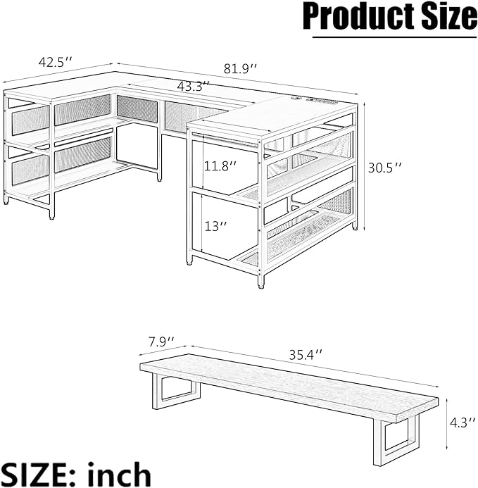 NicBex Laik-DW-00009-DX-1 Desks, 82" W x 43" D x 35" H, Matte Black - LeafyLoom