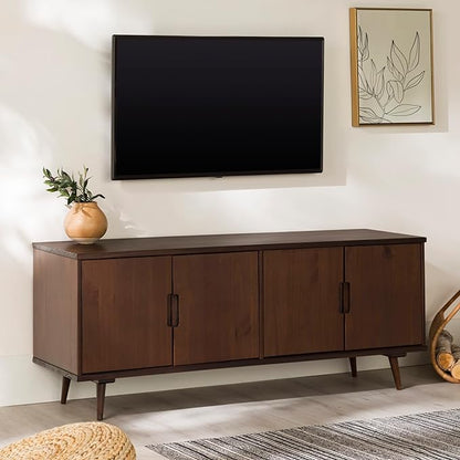 Walker Edison Genia Mid-Century Modern Solid Wood Stand for TVs up to 65 Inches, Walnut - LeafyLoom