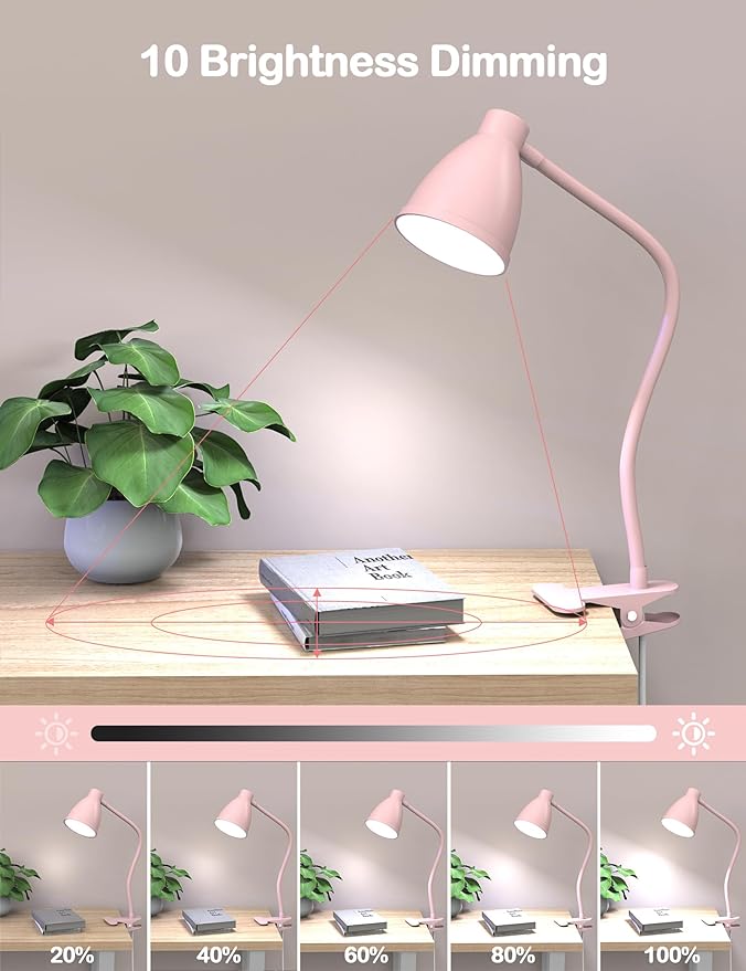 BOHON Cute Desk Lamp with Clamp 10W 38 LED Clip on Light, 3 Color 10 Brightness Auto Off Timer Flexible Gooseneck Pink Lamp Kawaii Accessories Desk Lights for Office Home Bed Bedside Reading, Pink - LeafyLoom