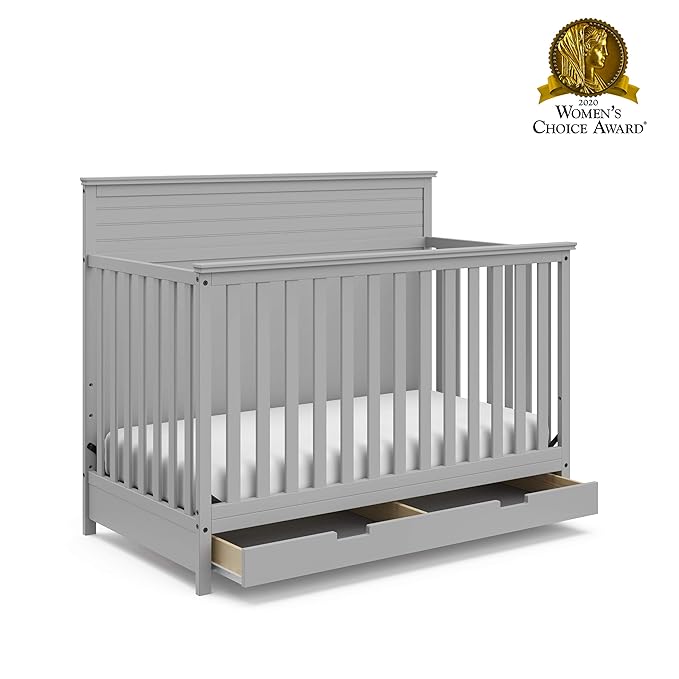 STORKCRAFT Homestead 5-in-1 Convertible Crib with Drawer (Pebble Gray) – GREENGUARD Gold Certified, Crib with Drawer Combo, includes Nursery Storage Drawer, Converts to Toddler Bed and Full-Size Bed - LeafyLoom