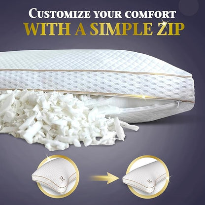 Royal Therapy Adjustable Queen Pillows, Shredded Memory Foam Pillows Queen Size Set, Cooling Pillow Bed Pillow Firm Pillow Rayon Derived from Bamboo Pillow Foam Pillow Side Sleepers Pillows Sleeping - LeafyLoom