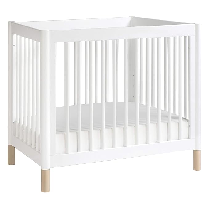 Babyletto Gelato 4-in-1 Convertible Mini Crib in White and Washed Natural, Greenguard Gold Certified - LeafyLoom