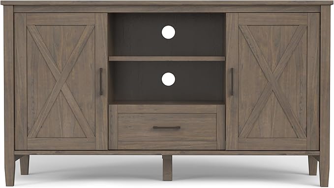 SIMPLIHOME Ela SOLID WOOD Wide Transitional Media Stand for TVs up to 60 inches for The Living Room and Entertainment Center, 53 inch, Smoky Brown - LeafyLoom