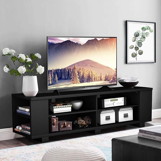 Wood TV Stand, Large, Black - LeafyLoom