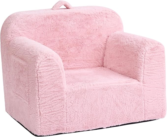 Tiita Toddler Chair Couch, Comfy Fold Out Kids Sofa, Lightweight Children Couch with Carrying Handle & Side Pockets, Kids Foam Armrest Read Sofa for Girl or Boy, Pink - LeafyLoom