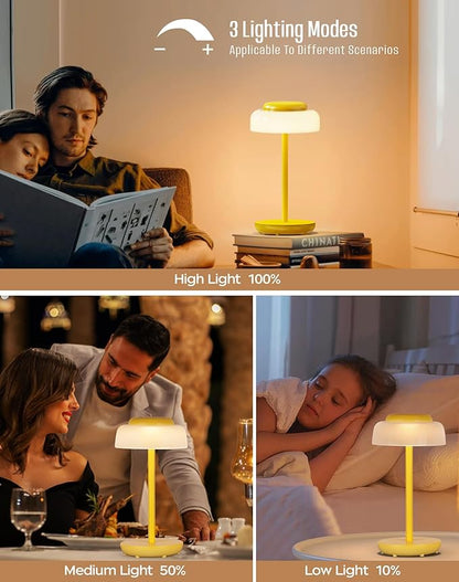 QiMH Battery Operated LED Table Lamp, 5000mAh Cordless Desk Lamp with 3 Level Brightness Touch Control, Mini Rechargeable Night Light for Living Room, Bedroom, Outdoor bar (Yellow) - LeafyLoom