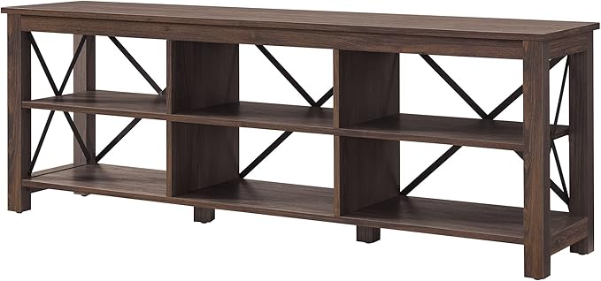 Henn&Hart Rectangular TV Stand for TV's up to 80" in Alder Brown, Electric Fireplace TV Stands for the Living Room - LeafyLoom