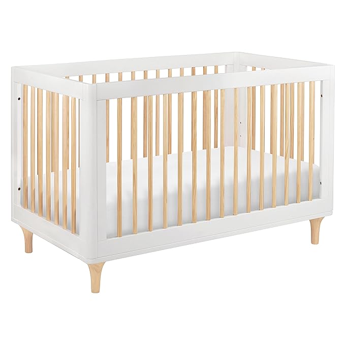 Babyletto Lolly 3-in-1 Convertible Crib with Toddler Bed Conversion Kit in White and Natural, Greenguard Gold Certified - LeafyLoom