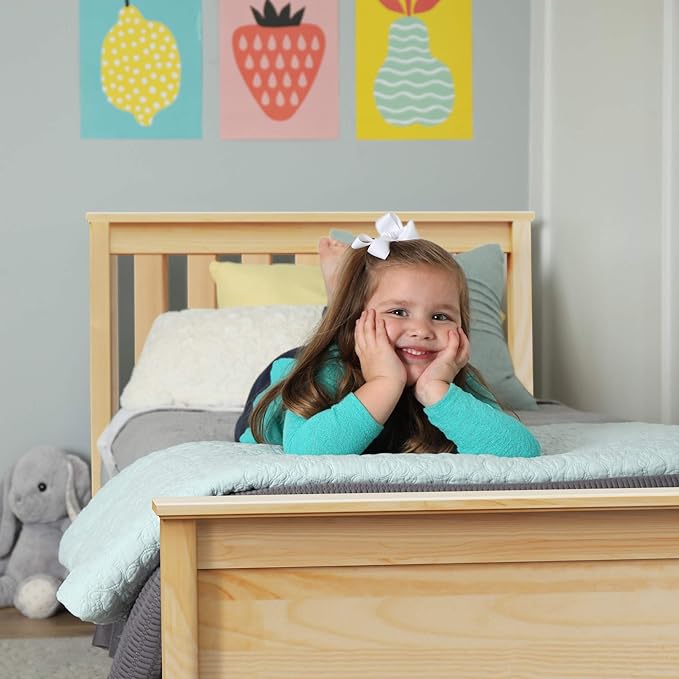 Max & Lily Twin Bed, Bed Frame with Headboard For Kids with Storage Drawers, Slatted, Natural - LeafyLoom