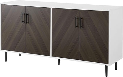 Walker Edison Fehr Modern 4 Door Bookmatch Buffet, 58 Inch, Ash Brown - LeafyLoom