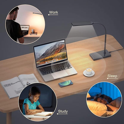 KEXIN LED Desk Touch Lamp with Wireless Charging & USB Charging Table Lamp 5 Color Modes 6 Brightness Levels Eye-Caring Gooseneck Desk Lamp for Home Office with Memory Function 1h Timer Bedside Lamp - LeafyLoom