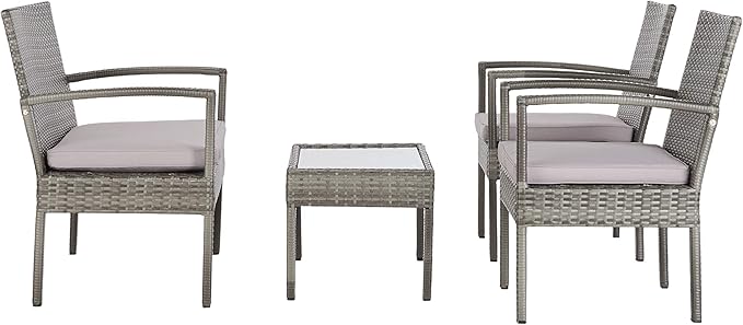 Safavieh PAT7507B Collection Bassey Grey 4-Piece Outdoor Living Patio Set - LeafyLoom