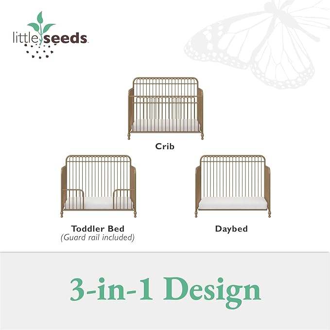 Little Seeds Ivy 3-in-1 Convertible Metal Crib, JMPA Certified, Gold - LeafyLoom