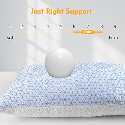 Bed Pillow King Size 1 Pack, Shredded Memory Foam Pillow Adjustable, Cooling Pillow Soft and Supportive for Side Back Stomach Sleepers - LeafyLoom