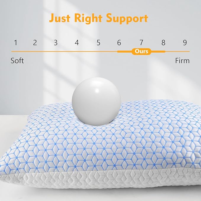 Bed Pillow Queen Size 1 Pack, Shredded Memory Foam Pillow Adjustable，Cooling Pillow Soft and Supportive for Side Back Stomach Sleepers - LeafyLoom