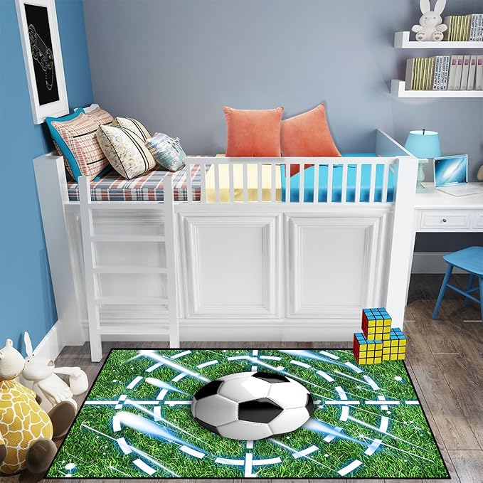 Football Rug for Boys Room - Football Rugs for Boys Bedroom Soccer Rug for Boys Room Kids Football Rug Sports Rug for Boys Room Football Area Rug for Living Room Playroom Floor Mat 3'×5' - LeafyLoom