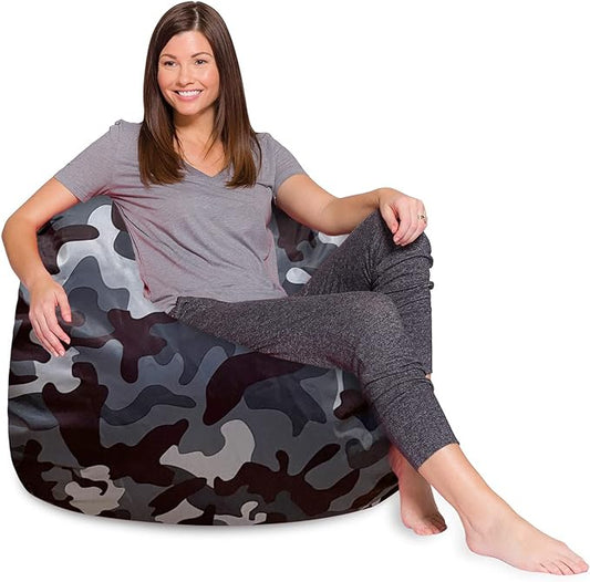 Posh Creations Bean Bag Chair for Kids, Teens, and Adults Includes Removable and Machine Washable Cover, Soft Nylon - Camo Dark and Black Gray, 48in - X-Large - LeafyLoom