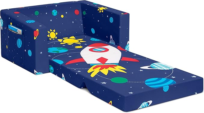 Delta Children Cozee 2-in-1 Convertible Sofa to Lounger - Comfy Flip Open Couch/Sleeper for Kids, Space - LeafyLoom