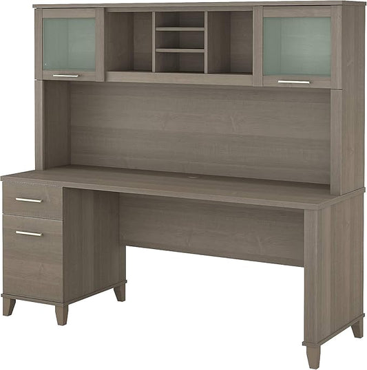 Bush Furniture Somerset 72W Office Desk with Drawers and Hutch in Ash Gray - LeafyLoom