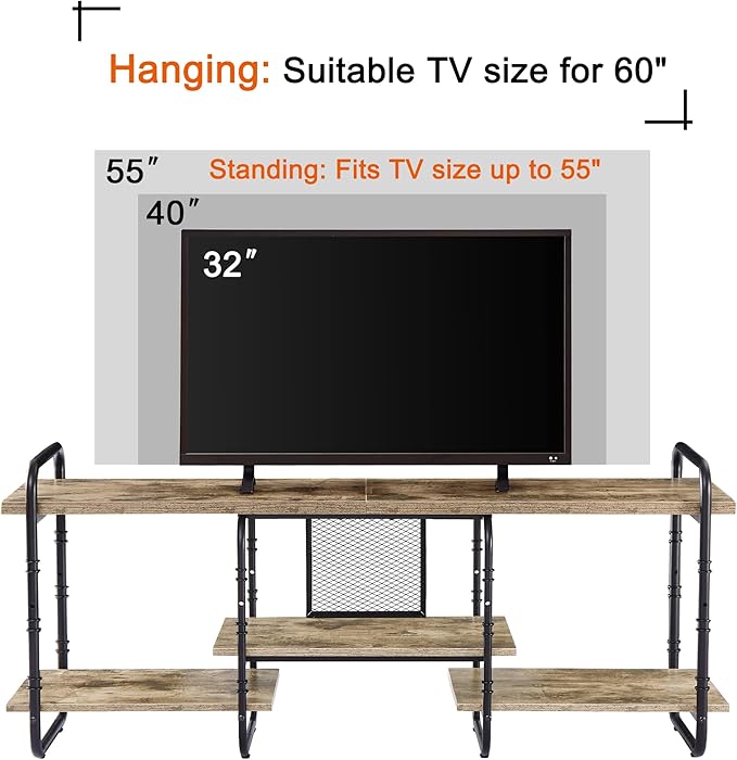 VECELO, Entertainment Center/Media Console Table with Adjustable Storage Shelves for Living Room/Bedroom, 55 inch TV Stand, Grey - LeafyLoom