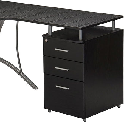 Techni Mobili Modern Computer File Cabinet and Storage L-Shaped Desk, Espresso - LeafyLoom