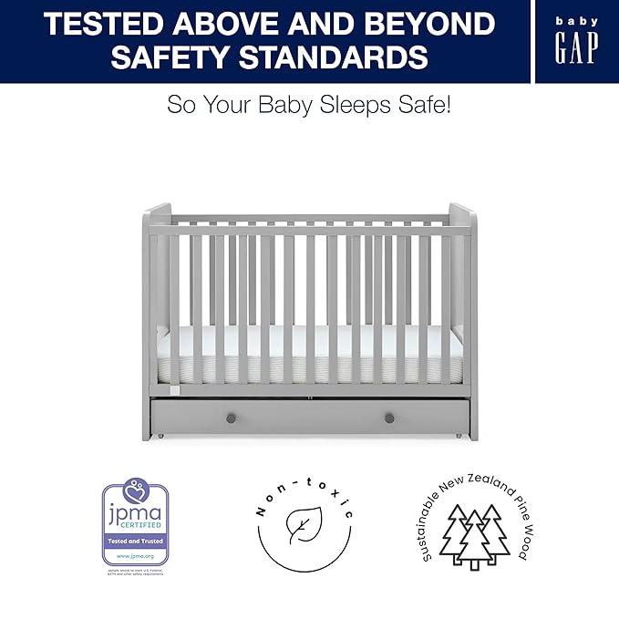 GAP babyGap Graham 4-in-1 Convertible Crib with Storage Drawer - Greenguard Gold Certified, Grey/Dark Grey - LeafyLoom