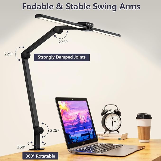 KableRika Desk Lamp,Double Head Desk Lamp with Clamp,24W Led Desk Lights for Home Office Ultra Bright Architect Table Lamp 4 Brightness 4 Color,Auto Dimming Task Lamp for Monitor Work Study - LeafyLoom