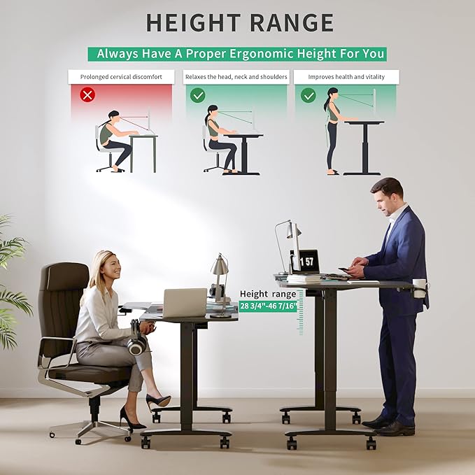 L Shaped Electric Standing Desk, 63 Inches Stand Up Corner Desk, Home Office Sit Stand Desk with Carbon Firben Top, Black Frame & Caster Wheels Set… - LeafyLoom