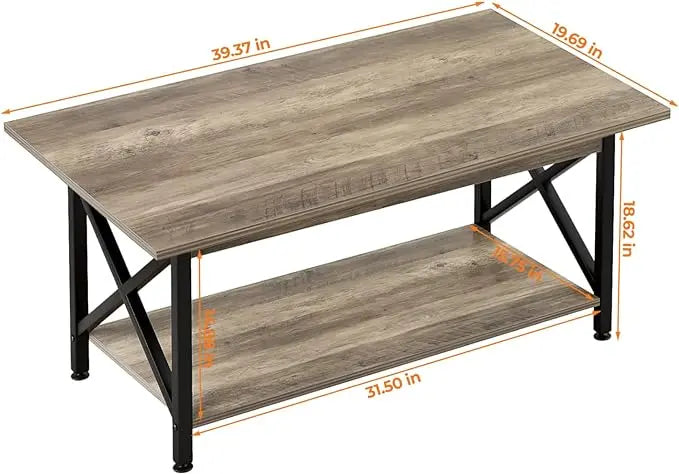 GreenForest Coffee Table with Storage, 39inch Modern Coffee Tables for Living Room, X-Frame Design Farmhouse Coffee Table Space Saving Living Room Tables, Easy Assembly, Grey Wash - LeafyLoom