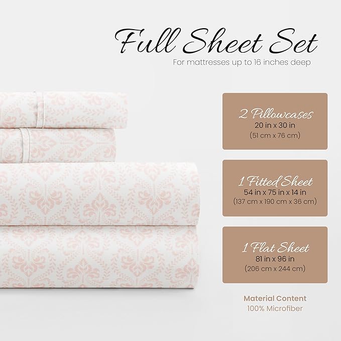 Linen Market 4 Piece Full Bedding Sheet Set (Pink Roses) - Sleep Better Than Ever with These Ultra-Soft & Cooling Bed Sheets for Your Full Size Bed - Deep Pocket Fits 16" Mattress - LeafyLoom