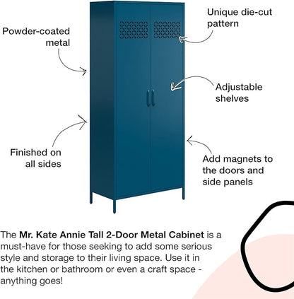 Mr. Kate Annie Tall Metal 2 Door Cabinet, Deep Ocean Blue - LeafyLoom