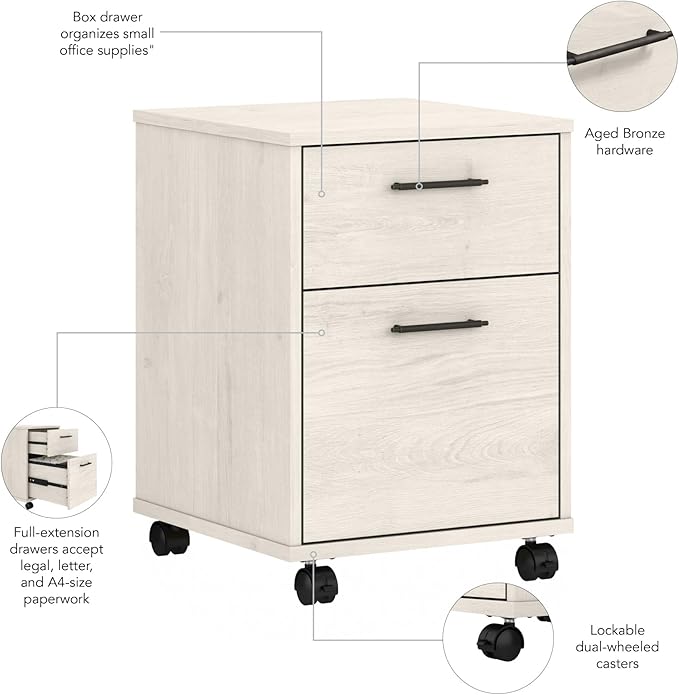 Bush Furniture Key West 2-Drawer Mobile File Cabinet, Letter/Legal, Linen White Oak, 15.75-Inch (KWF116LW-03) - LeafyLoom