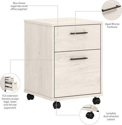 Bush Furniture Key West 2-Drawer Mobile File Cabinet, Letter/Legal, Linen White Oak, 15.75-Inch (KWF116LW-03) - LeafyLoom