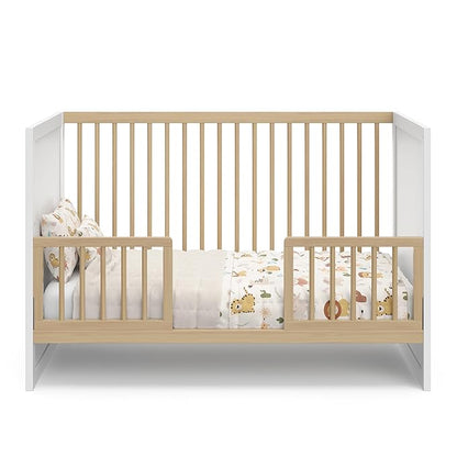 Storkcraft Calabasas 3-in-1 Convertible Crib (White with Driftwood) – GREENGUARD Gold Certified, Fits Standard Crib Mattress, Converts to Toddler Bed, Modern Style, Easy 30-Minute Assembly - LeafyLoom