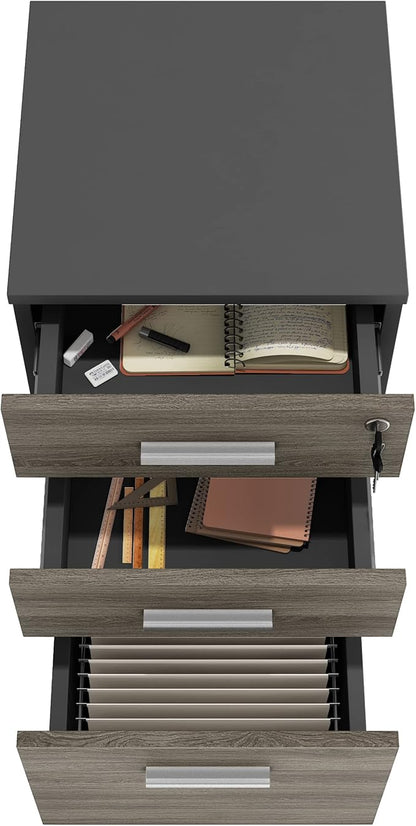 Lazio File Cabinet with Lock - Filing Cabinet for Home and Office - 3 Drawer Small Rolling File Cabinet -Wood Printer Stand with Storage for A4 Size/Legal Documents, File Folders (SLATE GRAY/Black) - LeafyLoom