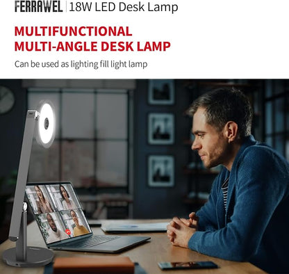 LED Desk Lamp for Home Office - Natural Eye-Caring Table Light, Adjustable Metal Swing Arm with 18W Dimmable Bright Reading Task Lampara Memory Function Black - LeafyLoom