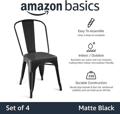 Amazon Basics 33DC01S4-BK Chair, 4 Pack, 20.1"D x 17.1"W x 33.5"H, Matte Black - LeafyLoom